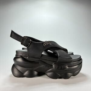 MIU Black Platform Sandals Chunky Sole Buckle Strap Grunge Women's Size EU 37